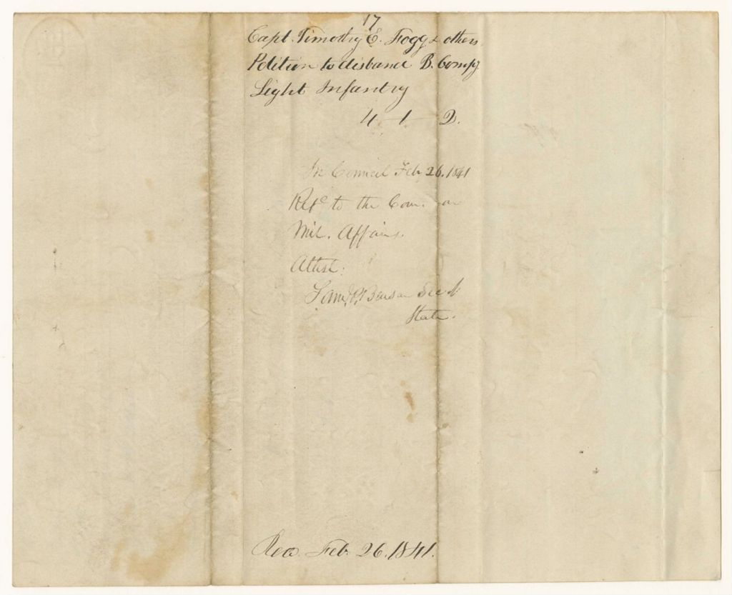 Miniature of Petition of Captain Timothy E. Fogg and Others to Disband "B" Company of Light Infantry, 4th Regiment, 2nd Battalion, 2nd Division