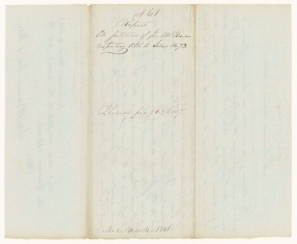 Miniature of Report 461: Report on the Petition of Joe Merry Glocian, respecting the title to Island Number 73