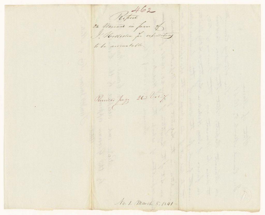 Miniature of Report 463: Report on a Warrant in Favor of Isaac Hodson, for Expenditures to be Accountable