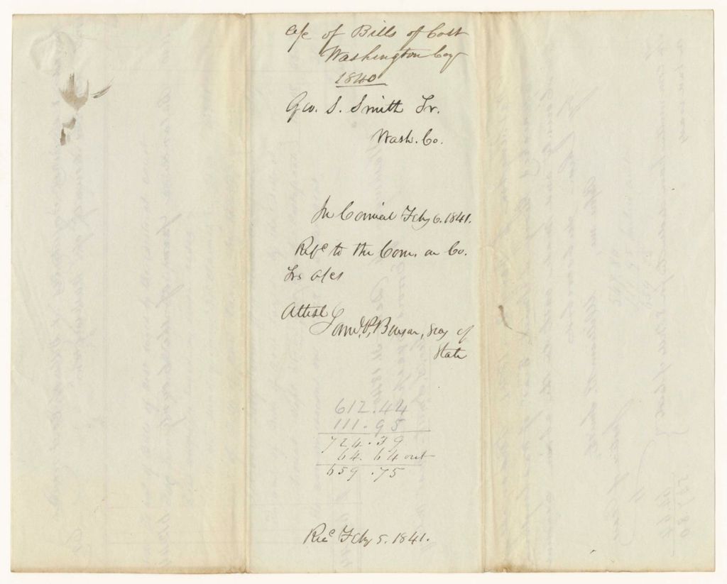 Miniature of Account of Bills of Costs in Washington County for 1840