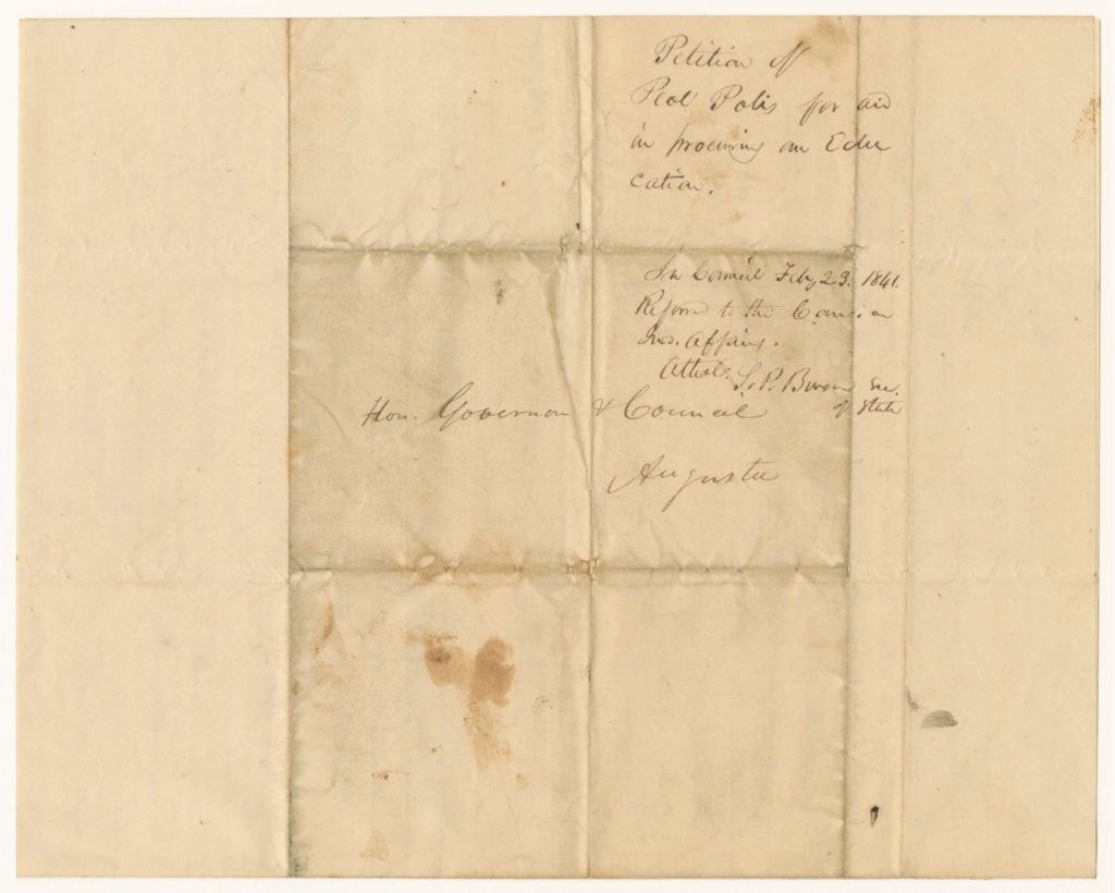 Miniature of Petition of Peol Polis for aid in procuring an education