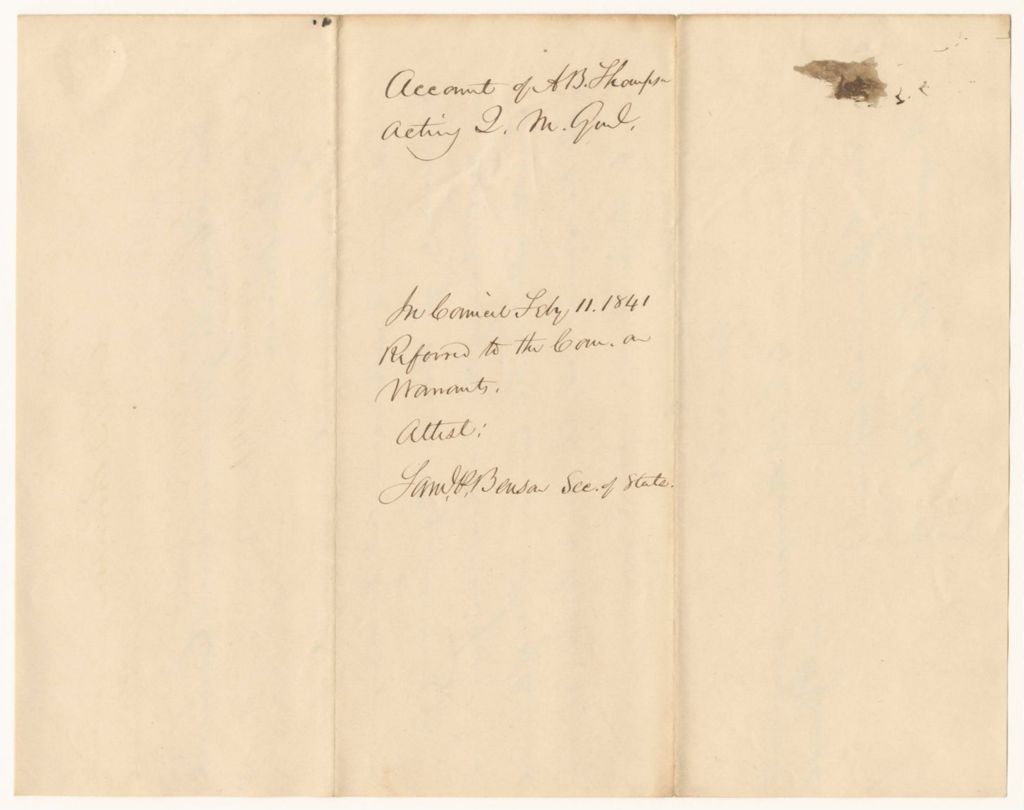 Miniature of Account of Abner B. Thomas, Quarter Master General, for disbursements under the resolve of Feb. 20, 1839 providing for the protection of the northeastern frontier