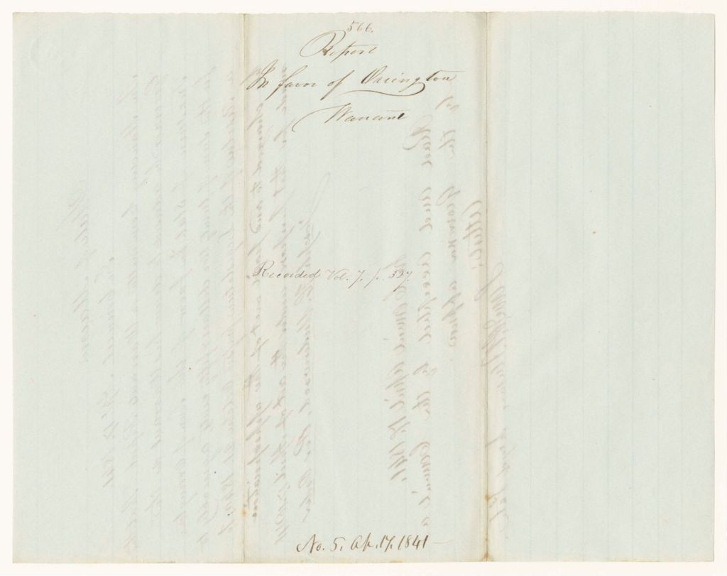 Miniature of Report 566: Report on Warrant in Favor of the Town of Orrington