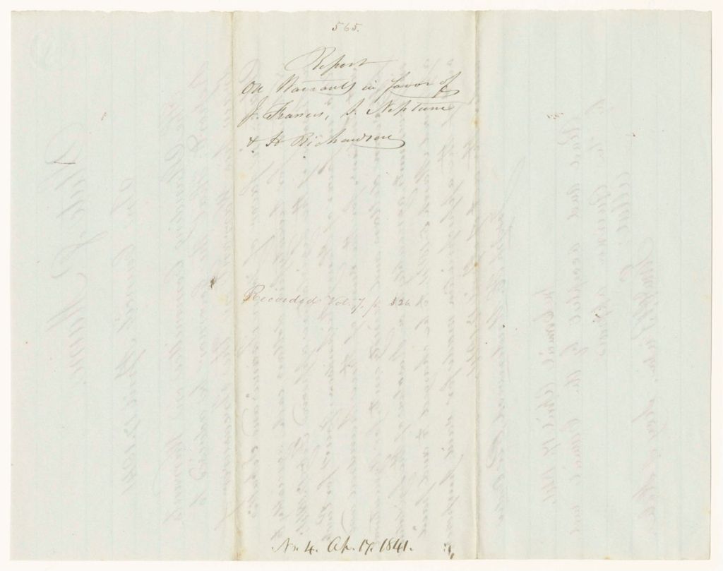 Miniature of Report 565: Report on Warrants in Favor of John Francis, Sabattis Neptune and Henry Richarson