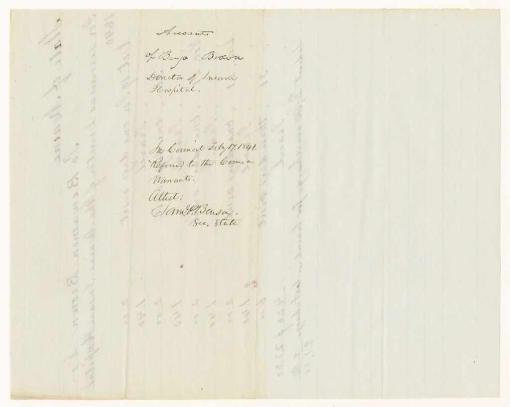 Miniature of Account of Benjamin Brown, Director, Insane Hopsital