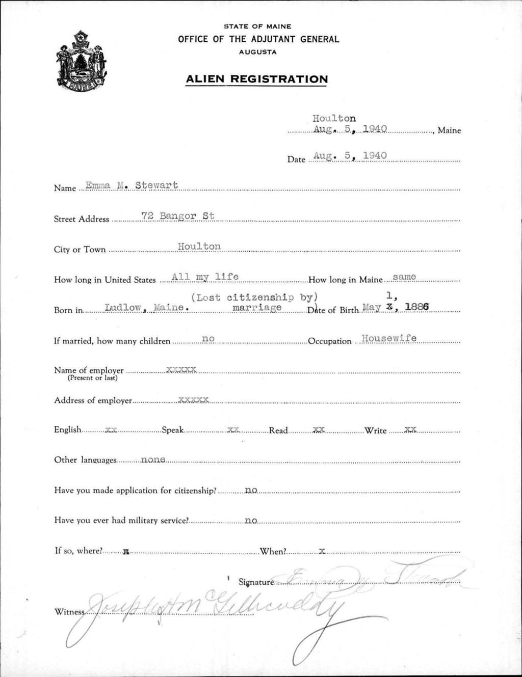 Miniature of Alien Registration- Stewart, Emma M. (Houlton, Aroostook County)