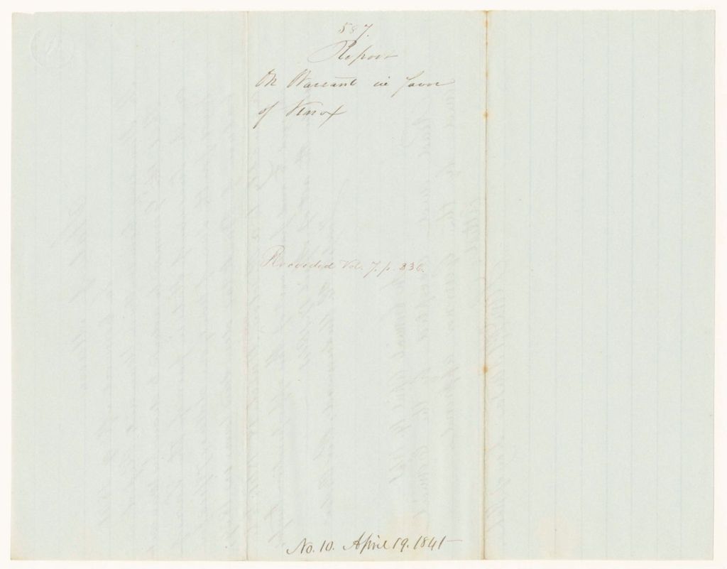 Miniature of Report 587: Report on Warrant in Favor of the Town of Knox for Balance of Bank Tax