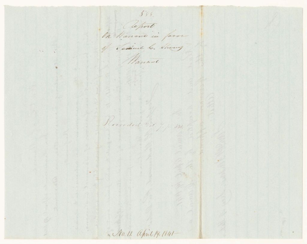 Miniature of Report 588: Report on Warrant in Favor of Samuel C. Stevens for Transporting Supplies for Troops