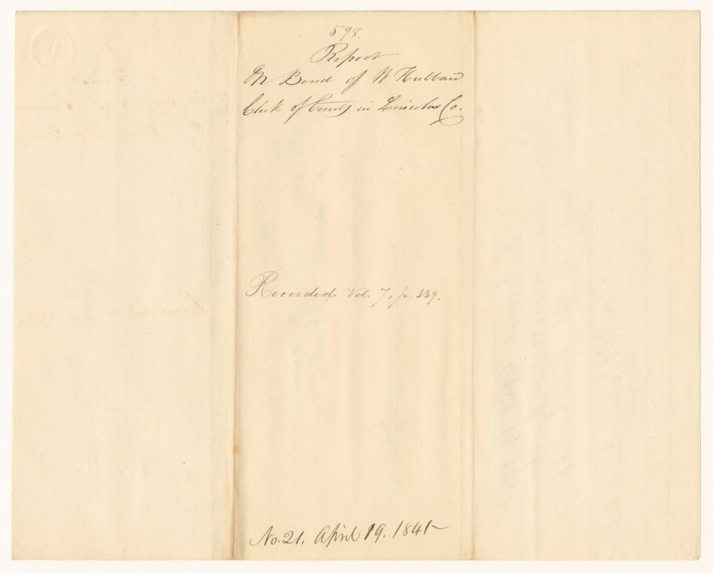 Miniature of Report 598: Report on the Bond of Wales Hubbard, Clerk of Courts for Lincoln County