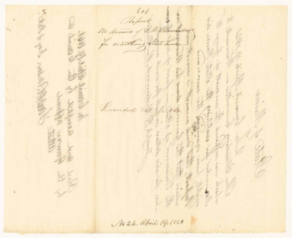 Miniature of Report 601: Report on the Account of George W. Macomber for Watching the State House