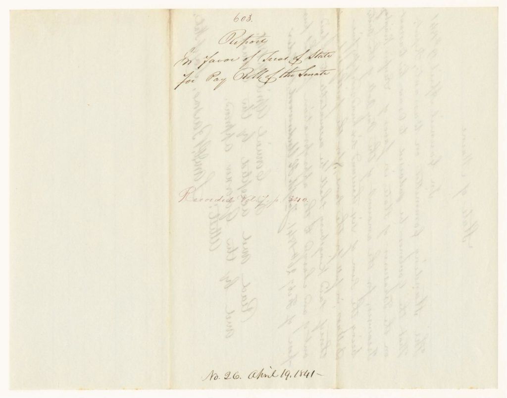 Miniature of Report 603: Report in Favor of the Treasurer of State for Payroll of the Senate