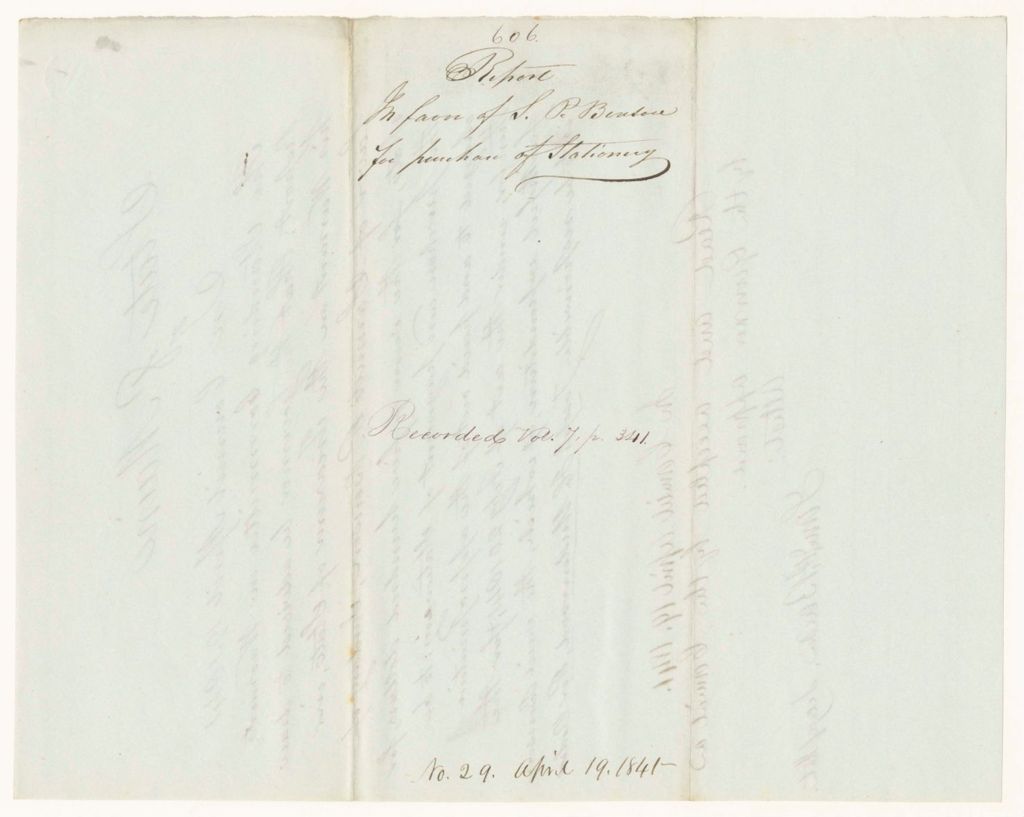 Miniature of Report 606: Report in Favor of Samuel P. Benson, Secretary of State, for Purchase of Stationery