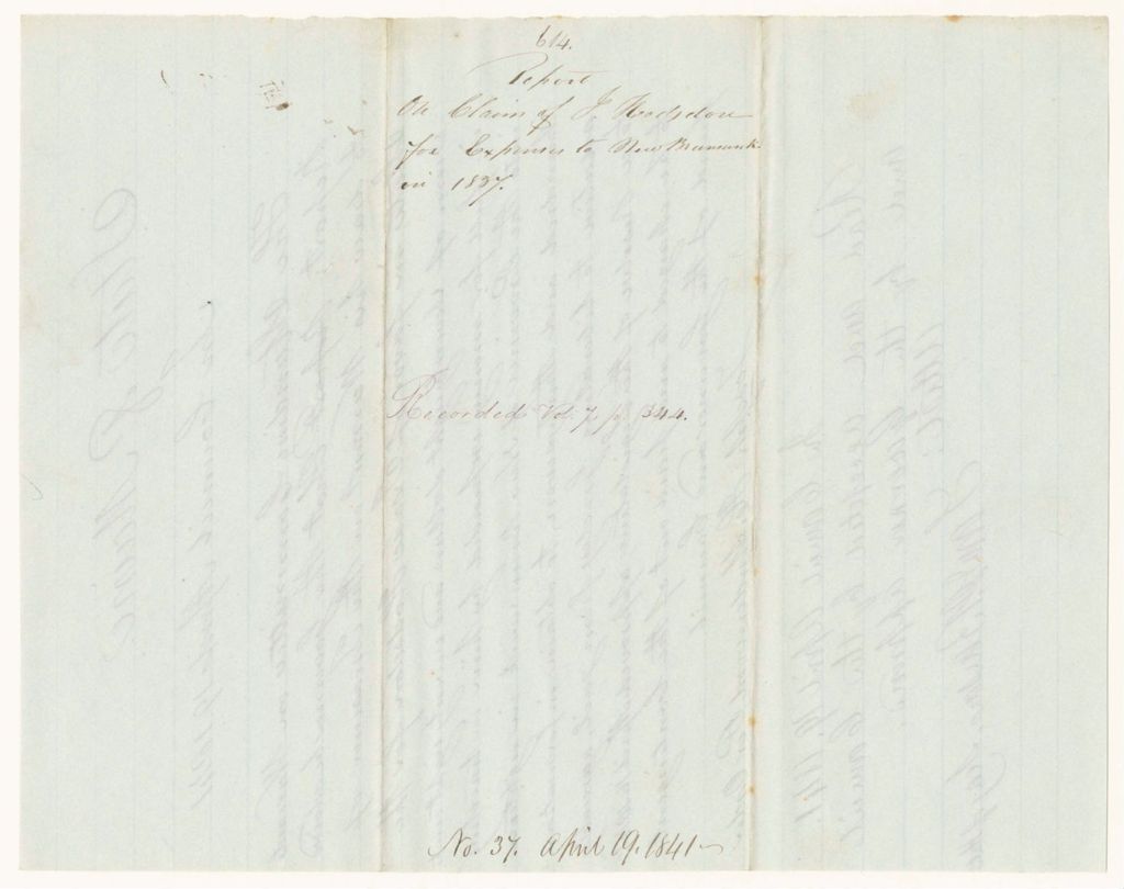 Miniature of Report 614: Report on Claim of Isaac Hudsdon for Expenses to New Brunswick