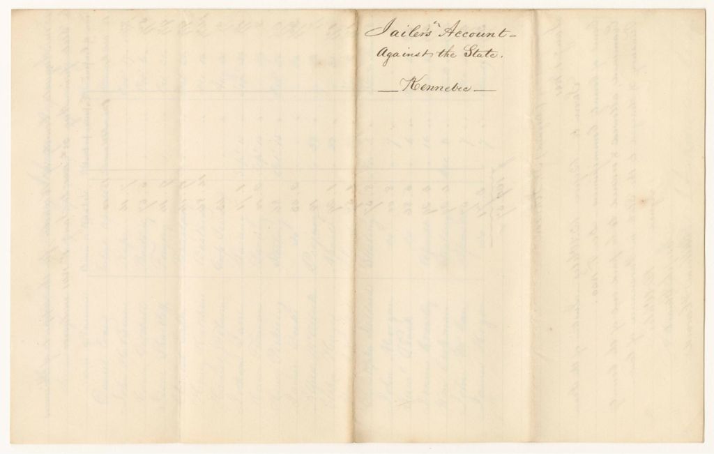 Miniature of Account of Henry Johnson, Keeper of the Prison in Augusta, County of Kennebec, for the Support of Prisoners Therein Confined on Charges of Crimes or Offences Against the State from August 28th 1840 to January 1st 1841
