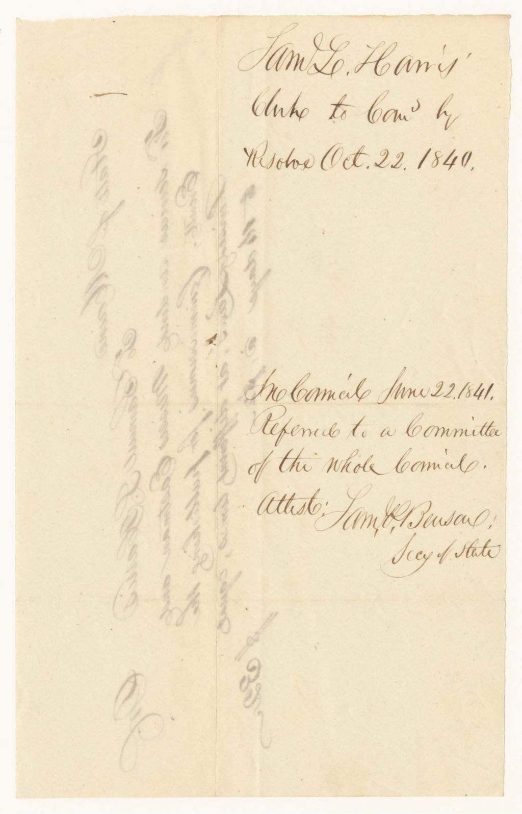 Miniature of Samuel L. Harris' bill for services rendered Messrs. Eastman and Everett, Commissioners for publishing the Revised Laws