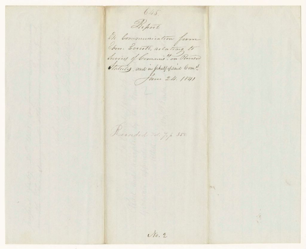 Miniature of Report 645: Report on Communication from Ebenezer Everett, Relating to Services of Commissioners on Revised Statutes