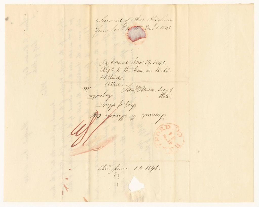 Miniature of Account of J.B. Hosmer, Treasurer, American Asylum