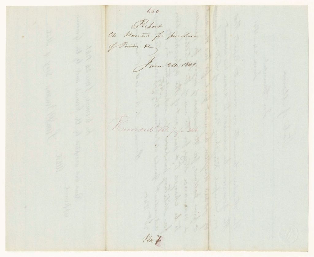Miniature of Report 650: Report on Warrant for Purchase of Powder