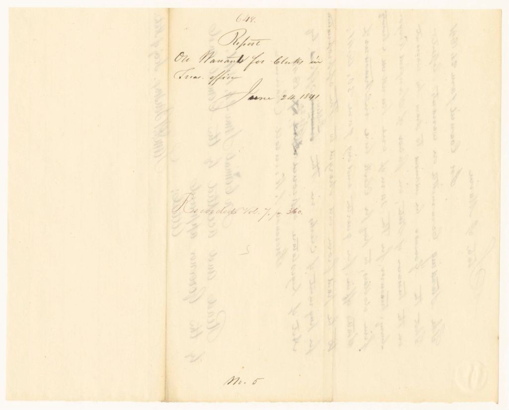 Miniature of Report 648: Report on Warrants for Clerks in the Treasurer's Office