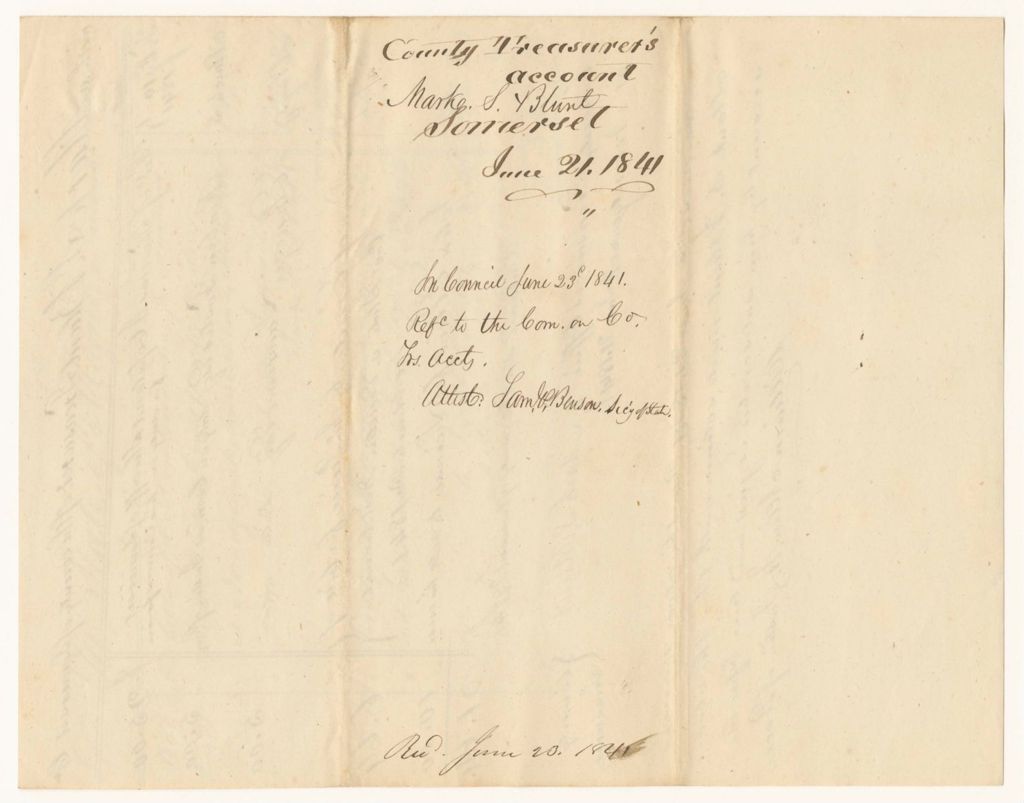 Miniature of Account of Mark S. Blunt, Treasurer of Somerset County