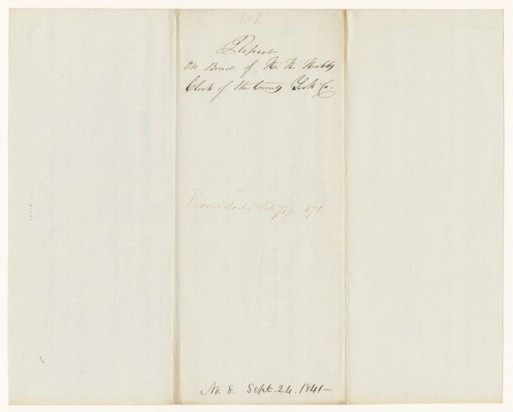 Miniature of Report 681: Report on the Bond of H.H. Hobbs, Clerk of the York County Court