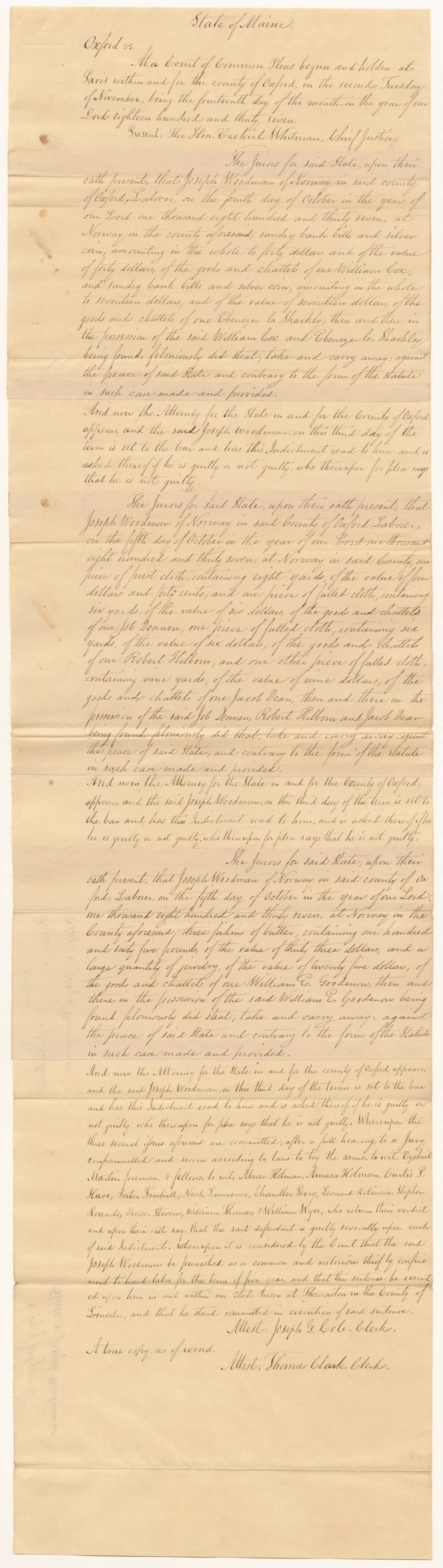 Miniature of State v. Joseph Woodman, Copy of Record
