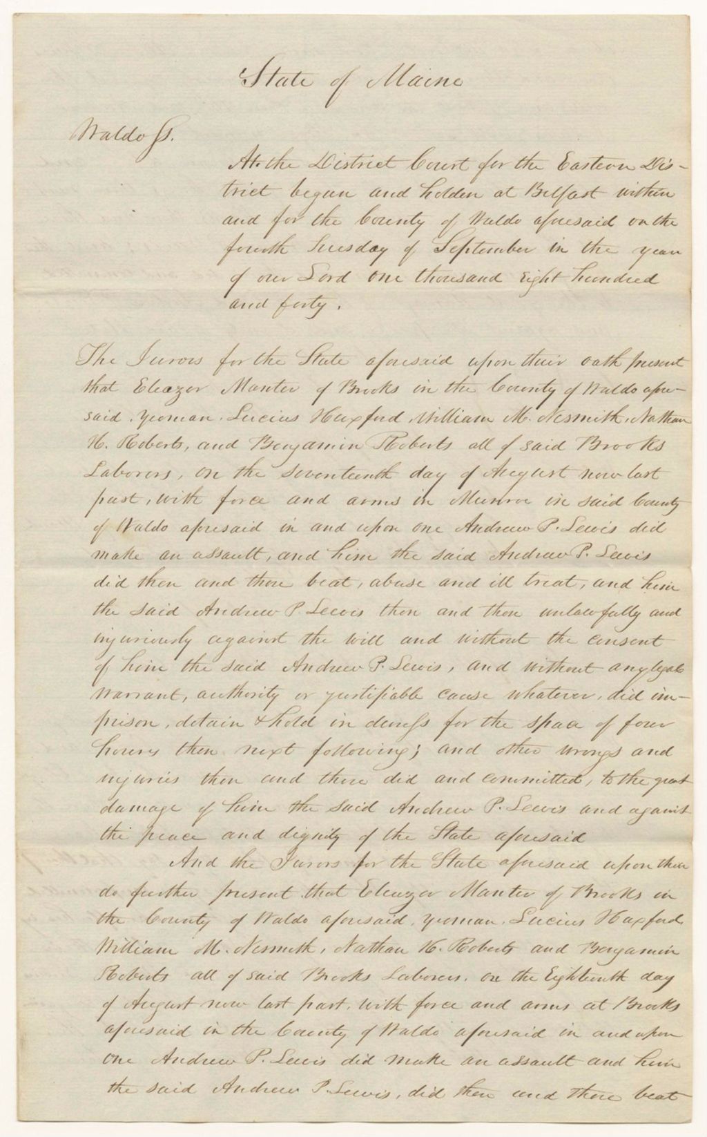 Miniature of State v. Eleazer Manter, Copy of Record
