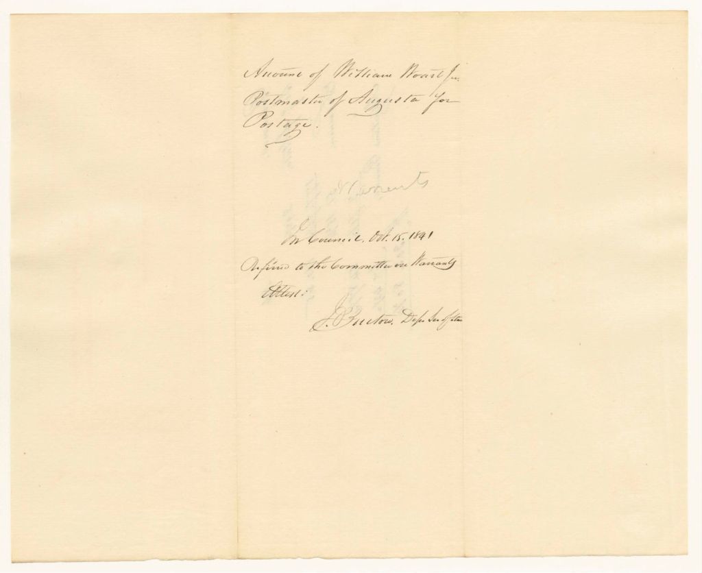 Miniature of Account of William Woart Jr., Postmaster of Augusta, for Postage