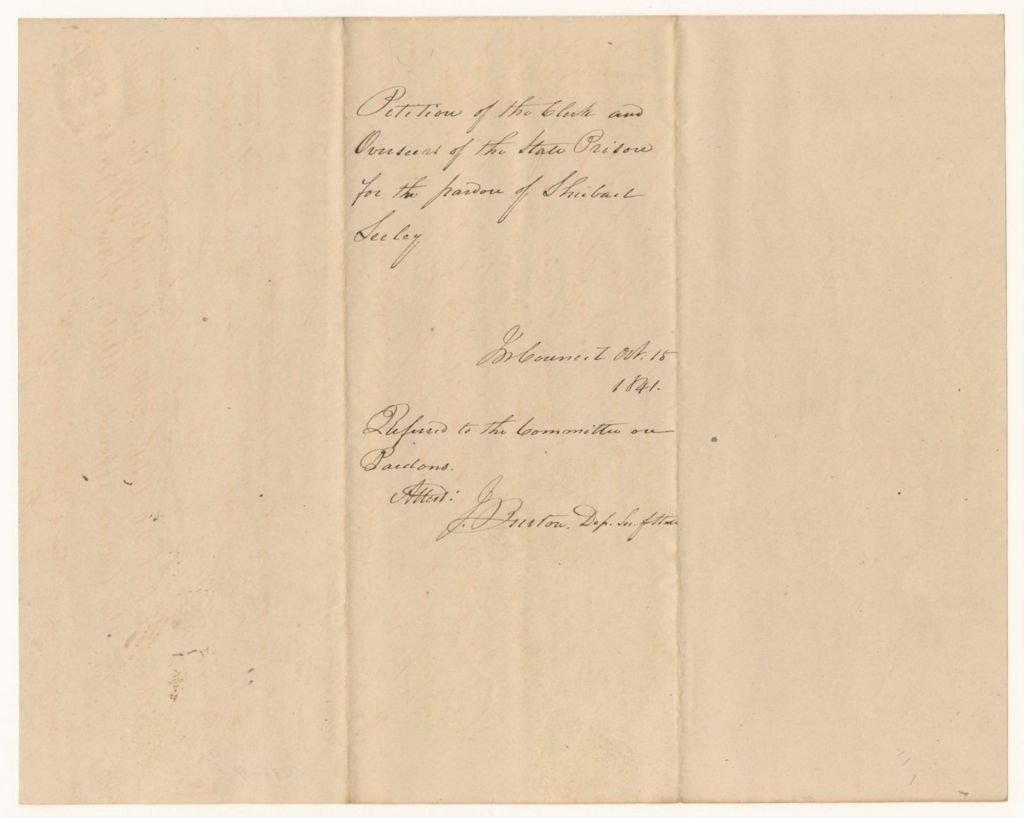 Miniature of Petition of the Clerk and Overseers of the State Prison for the pardon of Shubael Seeley