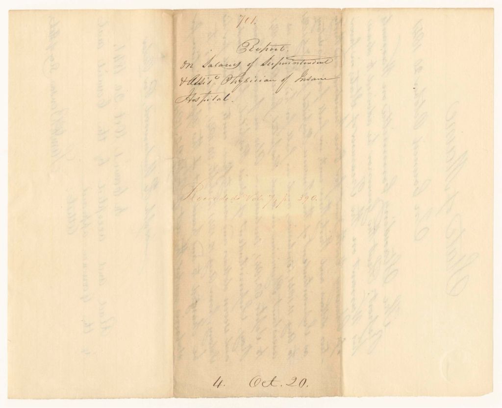 Miniature of Report 701: Report on Salaries of Superintendent and Assistant Physician of the Insane Hopsital