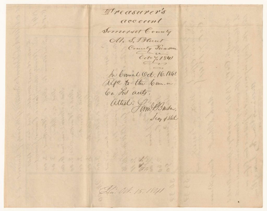 Miniature of Account of Mark S. Blunt, Treasurer of Somerset County