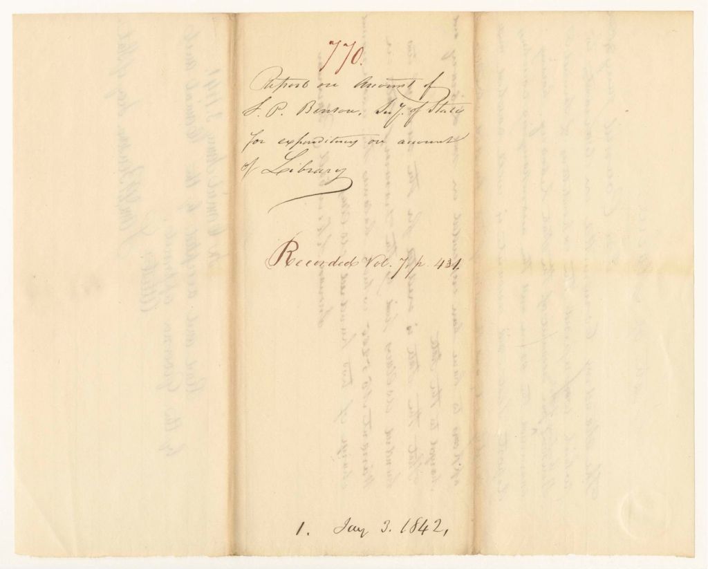Miniature of Report 770: Report on Account of S.P. Benson, Secretary of State for Expenditures on Account of Library