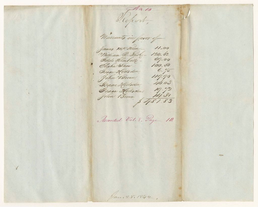 Miniature of Report 10: Report - Warrants in Favor of James McKeen, William R. Keith, Iddo Kimball, Elisha Snow, Isaac Hodsdon, and John Brown