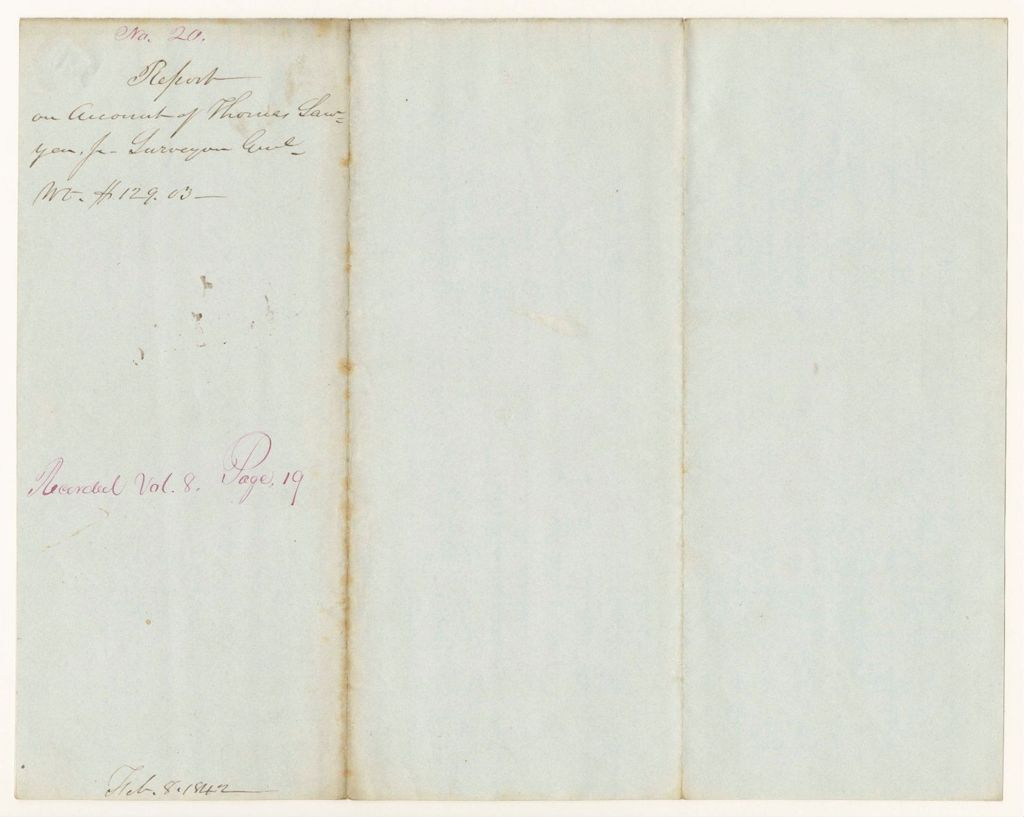 Miniature of Report 20: Report on Account of Thomas Sawyer Jr., Surveyor General