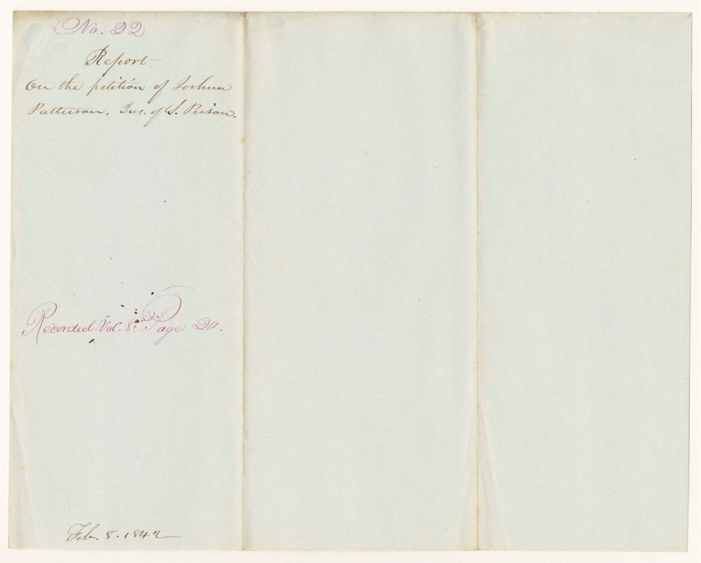 Miniature of Report 22: Report on the Petition of Joshua Patterson, Inspector of the State Prison