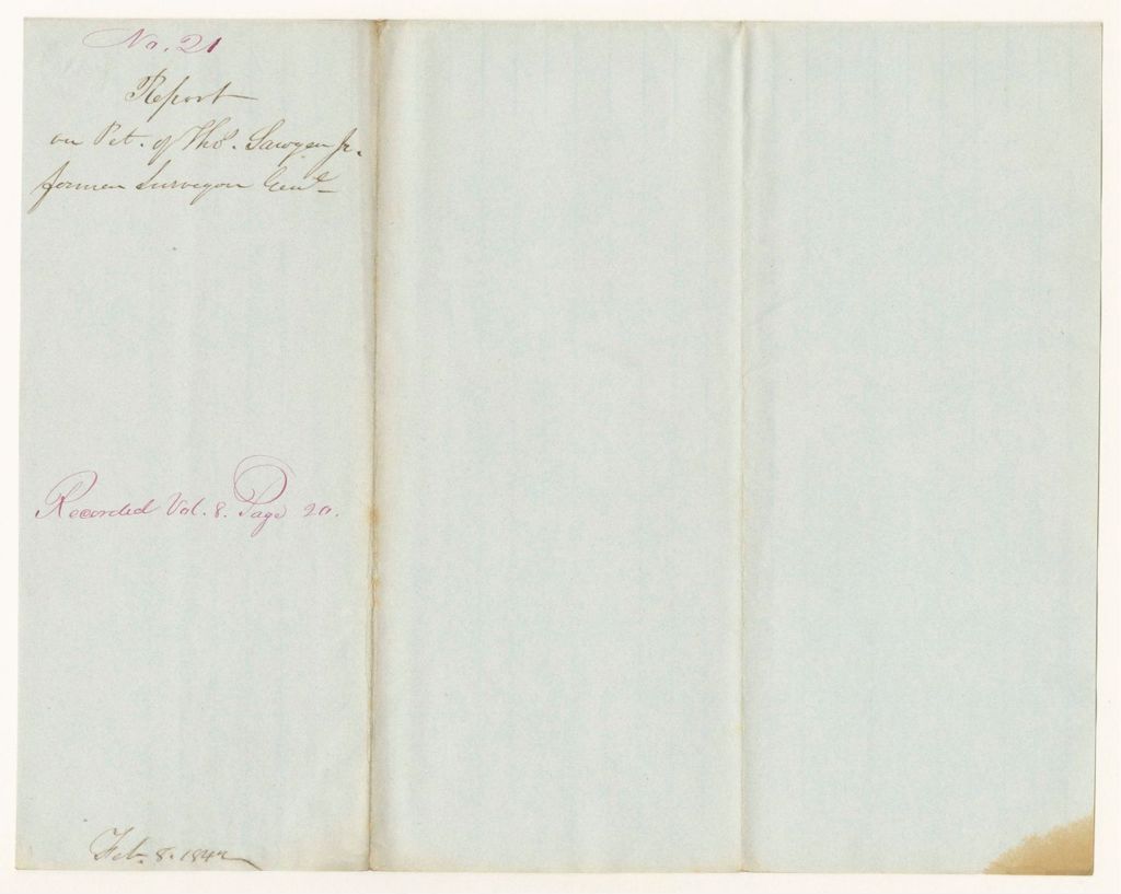 Miniature of Report 21: Report on Petition of Thomas Sawyer Jr., Former Surveyor General
