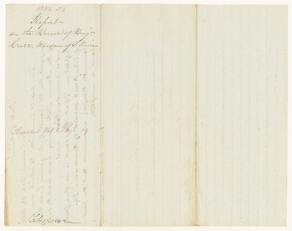 Miniature of Report 32: Report on the Bond of Benjamin Carr, Warden of the State Prison