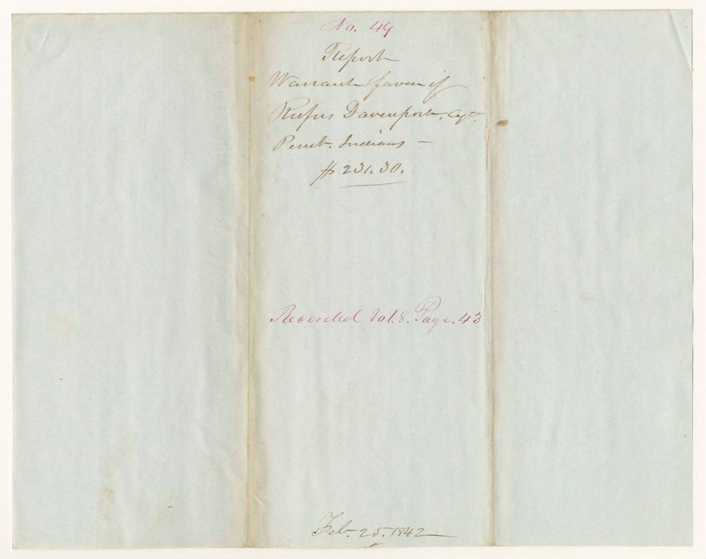Miniature of Report 49: Report - Warrant in Favor of Rufus Davenport, Agent of the Penobscot Indians