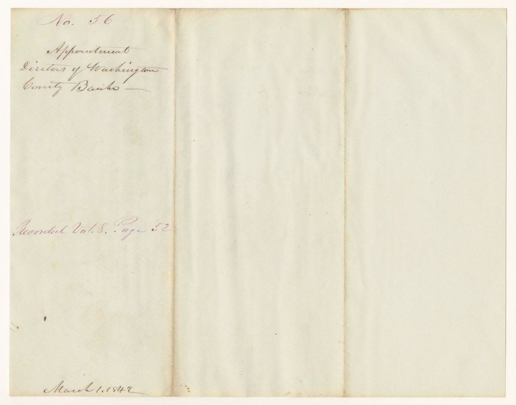 Miniature of Report 56: Appointment - Directors of Washington County Bank