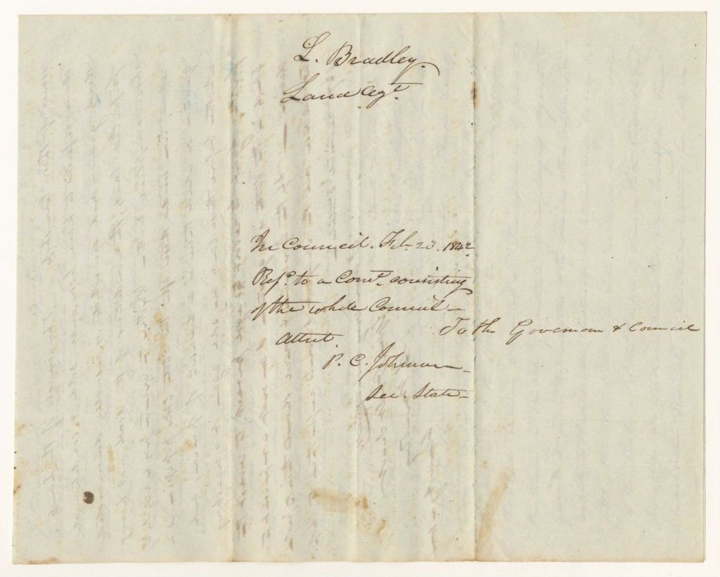 Miniature of Communication of Levi Bradley, Land Agent, relating to lumbering on public lands