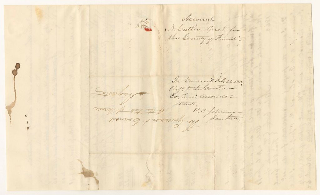 Miniature of Account of Nathan Cutler, Treasurer of Franklin County