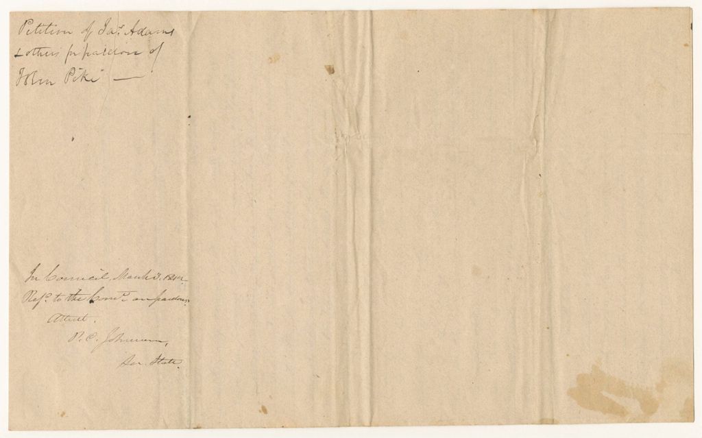 Miniature of Petition of James Adams and others for the pardon of John Pike