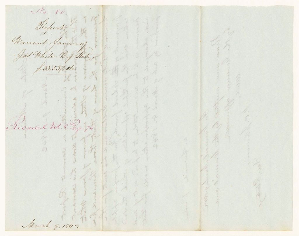 Miniature of Report 80: Report - Warrant in Favor of James White, Treasurer of State