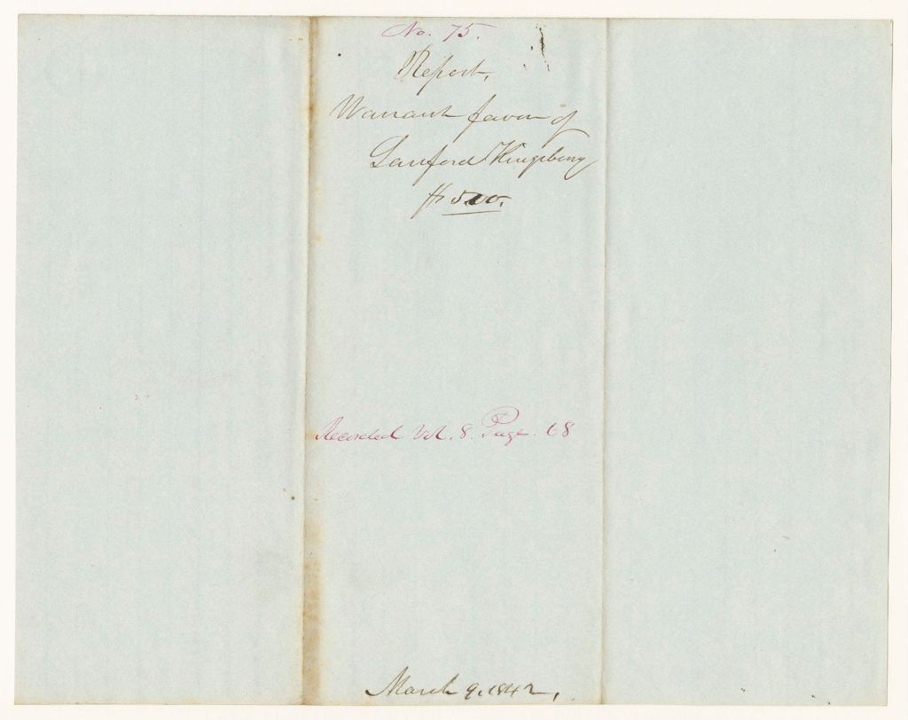Miniature of Report 75: Report - Warrant in Favor of Sanford Kingsbury