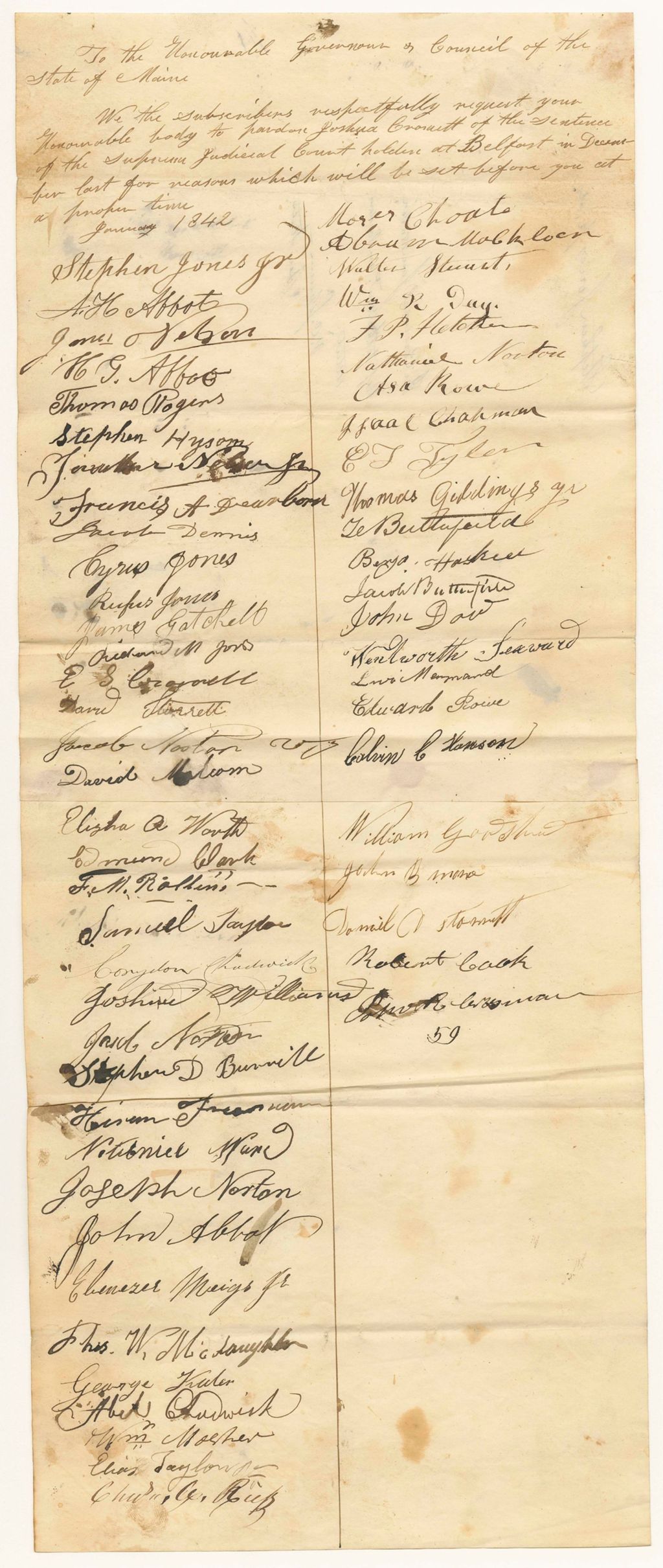 Miniature of Petition of Stephen Jones Jr. and others for the pardon of Joshua Crommit