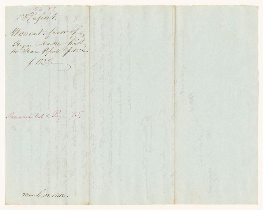 Miniature of Report 87: Report - Warrant in Favor of Glazier, Masters, and Smith, for Maine Reports