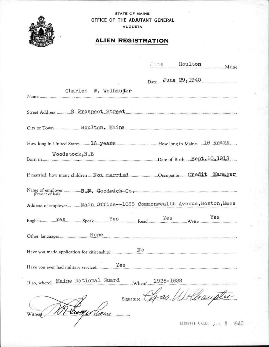 Miniature of Alien Registration- Wolhaupter, Charles W. (Houlton, Aroostook County)