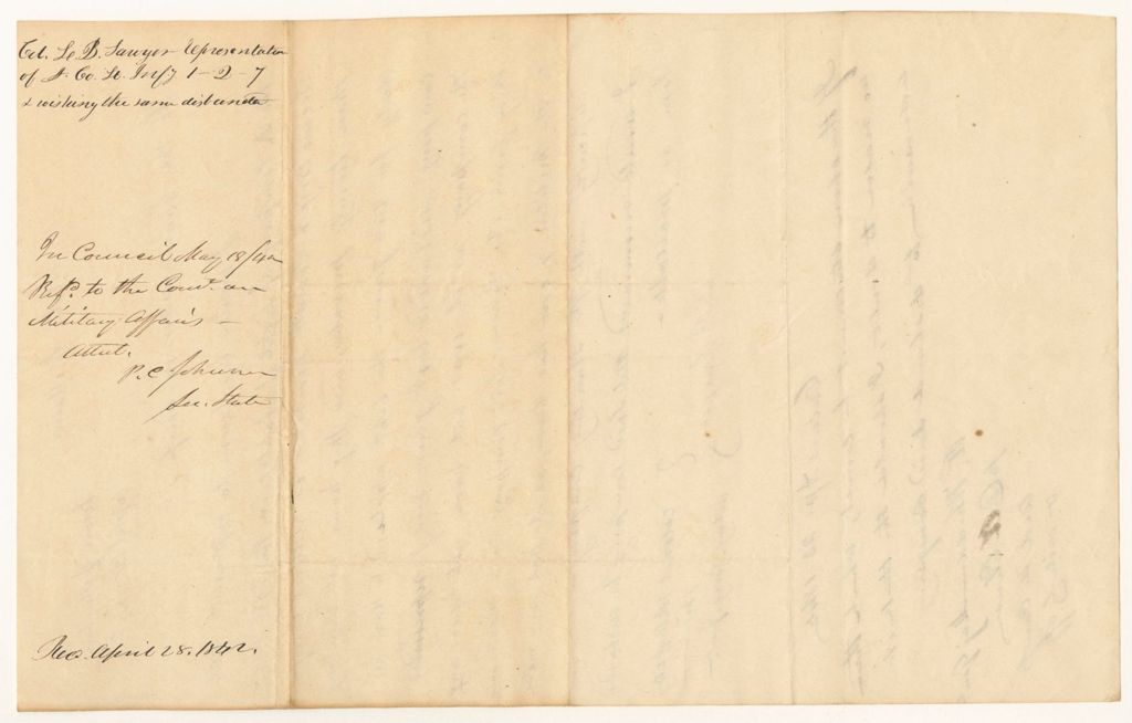 Miniature of Col. L.B. Sawyer's representation of the 1st Regiment, 2nd Brigade, 7th Division recommending disbanding the A Company of Light Infantry