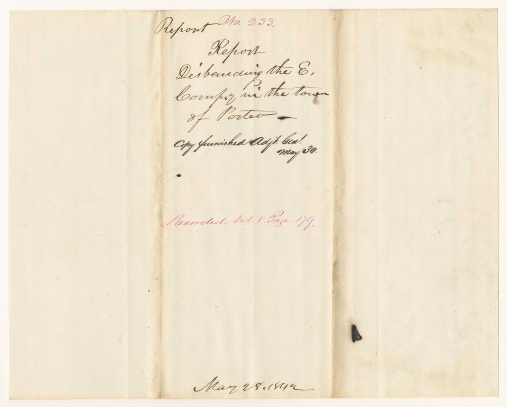 Miniature of Report 233: Report - Disbanding the "E" Company in the Town of Porter