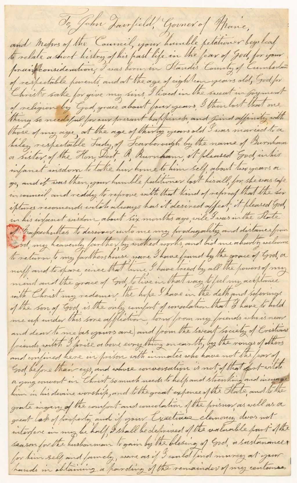 Miniature of Petition of Sewall L. Boulter for a pardon